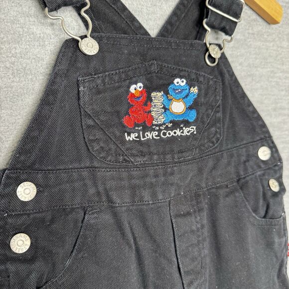 Vintage Sesame Street Black Denim Overalls 18 Months Elmo Cookie Monster Baby - Picture 2 of 10